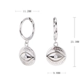 Detailed dimensions of silver Evil Eye earrings with clear zircon stones on white background - 925 Silver / 925 Silver White Gold Plated