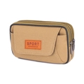 Men's khaki canvas waist bag with dual zippers and front flap pocket for outdoor sports - Khaki Horizontal 3 Layers