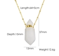 White crystal perfume bottle necklace in gold finish with hexagonal stone pendant - White Jade