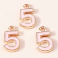 Pink and gold number 5 pendant charms in enamel alloy for custom jewelry making - 10pcs/Pack / Pink