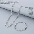 Conjunto de collar y pulsera de cadena de acero inoxidable plateado de 6mm con tallas - Pulsera 20cm / Color Acero