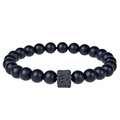 Detail of matte black beads and square porous lava stone on a minimalist beaded bracelet - Matte Frosted Stone