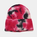 Detailed close-up of the tie-dye knit beanie in pink, black, and white mixed colors - M (56-58cm) / 8# Pink Black White Tie-dye
