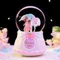 Pink unicorn crystal ball music box with girl sculpture and Dream Angel base - 012 Pink Base / Large 100 Snow+Light+Music