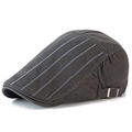 Detail view of dark grey cotton beret featuring linear embroidery and adjustable side buckle - Adjustable / Gray