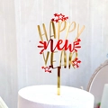 Gouden acryl Happy New Year taarttopper met rode accenten voor het nieuwjaarsfeest - Spiegel Rood Goud Sterren Decoratie