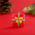 Christmas red resin gift box pendant with green ribbon and metal ring for DIY decor - No.2 Red Gift Box