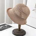 Sombrero de pescador minimalista de punto de lino calado con ala enrollada para mujer - M (56-58cm) / Caqui