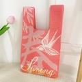 Pink knitted tote bag with woven swallow and spring leaf patterns in Korean style - Spring Pink