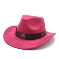 Rose red western cowboy hat with broad brim and vintage metal studded brown leather band - M (56-59cm) / Rose Red