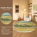 Round artistic rug featuring Van Gogh Harvest oil painting with non-slip silicone backing - Diameter 80cm / Wheat Field