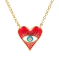 Vintage Halskette mit rotem Herz-Dämonenauge-Anhänger und Goldkette für Damen - Rot