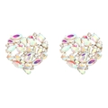 Sparkling AB crystal heart stud earrings with gold finish for a romantic fashion look - Aurora Borealis White Heart