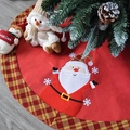 Red Christmas tree skirt with festive Santa Claus embroidery and yellow plaid border - Red Santa Claus
