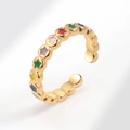 18k gold plated adjustable open ring featuring colorful enamel star motifs in dopamine style - Multicolor Star Style (AJ769)