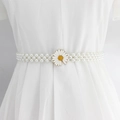Elegant white daisy flower elastic waist belt with multiple rows of faux pearls for women - Golden Daisy