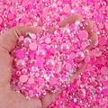 Pink resin flatback pearls and rhinestones mix for nail art and DIY phone cases - 30 g / Rose Pink Series-17