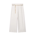 Detail van een gebroken witte wijde pijpen broek met hoge taille en gouden ketting - S / Witte Broek