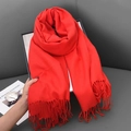 Thick red winter scarf for women with fringe design for warmth and style - 68x180cm / Red