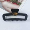 Minimalist matte black rectangular hair claw clip with golden handmade plaque - Matte Black Oval Gold Label
