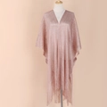 Dettaglio pashmina metallizzata oro rosa con trama scintillante e lunghe nappe a frangia - Rosa Antico