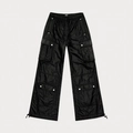 Schwarze Nylon-Cargohose mit mehreren Taschen, Kordelzug am Bund und verstellbaren Säumen - XS / Blitzschwarz