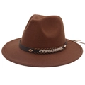 Close-up of dark brown wool fedora hat with gold diamond studs and woven band detail - M (56-58cm) / Coffee
