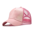 Roze glitter paardenstaart baseballpet met ademend mesh voor zonbescherming in de zomer - Eén Maat(Verstelbaar) / Lichtroze