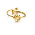 Adjustable gold flower ring with sparkling zircon stone and polished bead detail - Style 4 - Golden Flower