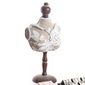 Walnut wood portrait bust jewelry stand with beige floral fabric for necklace display - Bust Floral Gray Large