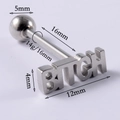14G silver stainless steel tongue ring with BITCH text engraving on white background - 'BITCH' Letter Style / 1.6mm / Steel