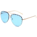Aviator sunglasses with light blue transparent lenses and gold rivet-trimmed frames - Gold Frame Blue Lenses