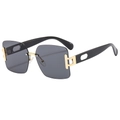 Gafas de sol cuadradas sin montura con lentes oscuras y bisagras en T de metal dorado - Montura Dorada Lente Gris