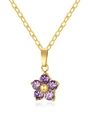Elegant gold flower necklace with purple cubic zirconia petals and polished finish - Gold/Purple Zirconia