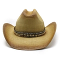 Classic straw western cowboy hat with colorful beaded band for summer beach protection - M(56-58cm) / Khaki