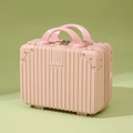 Pink hardshell mini suitcase with vertical texture and metal rivets for cosmetics - 14" / Pink