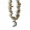 Irregular grey crystal stone necklace featuring a silver crescent moon face pendant - Labradorite Moon
