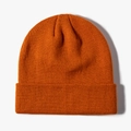 Unisex minimalist orange knit beanie hat with premium ribbed texture and folded cuff design - One Size / Caramel