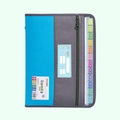 Cartella a soffietto blu e grigia a 13 tasche con doppia cerniera e linguette colorate - Blu - Etichetta Nome Personalizzata