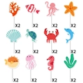 24-piece ocean theme cake toppers set featuring cartoon sea creatures for party decoration - Ocean Animal Cupcake Toppers