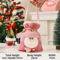 Pink Christmas drawstring gift bag with 3D Santa and sequins, 22x17cm festive pouch - Pink Sequins Handbag Santa