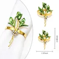 Elegant gold rose napkin ring with green flower bud and sparkling crystal accents - Green Tulip Rhinestone