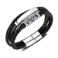 Pulsera multicapa para hombre de cuero trenzado negro con cierre de imán plata - Pulsera de Cuero Negra de Varias Capas con Cierre Magnético