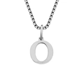 Silver stainless steel necklace featuring a polished capital letter O pendant on a box chain - Letter O-Steel
