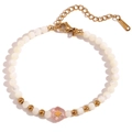 Bracciale in acciaio inossidabile con perle bianche e perla rosa esagonale a stella - Quarzo Rosa - Stella