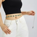 Bohemian silver waist chain featuring green gemstone accents and adjustable metal links - Silver-Green Stone