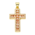 Gold cross pendant with champagne and white zircon stones in centered view - Pendant 65 (Gold Pave Champagne Stone Cross)