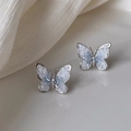 Macro detail of silver butterfly stud earrings with icy blue gradient crystal wings - Silver Butterfly (5#)