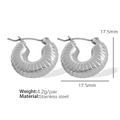 Silver stainless steel geometric hoop earrings with textured finish, 17.5mm size - EH252 / Silver