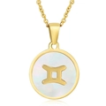 18K gold plated necklace with Gemini zodiac symbol on white mother of pearl pendant - White Shell Gemini (With Chain)